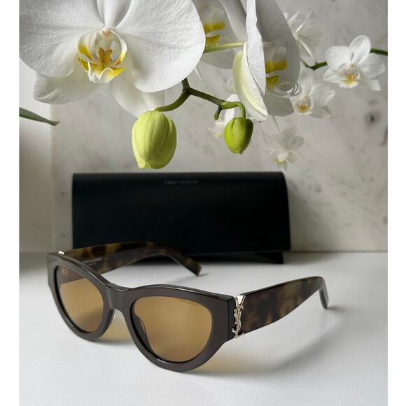 NEW Saint Laurent SLM94 Brown Gold Cat Eye Sunglasses - Picture 1 of 7